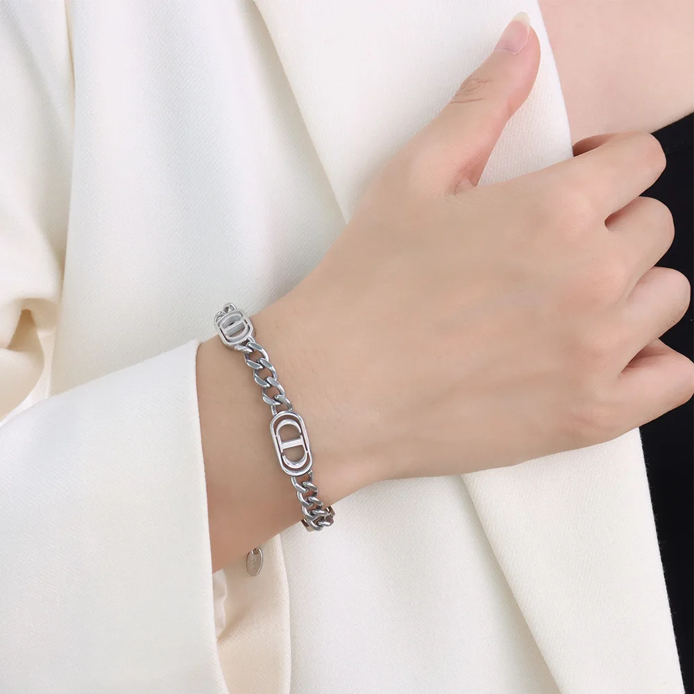 YAONUAN Hiphop Titanium Steel Gold Plated Bracelet For Women Double D Thick Line Design Chain Bracelet 2021 Trendy Party Jewelry