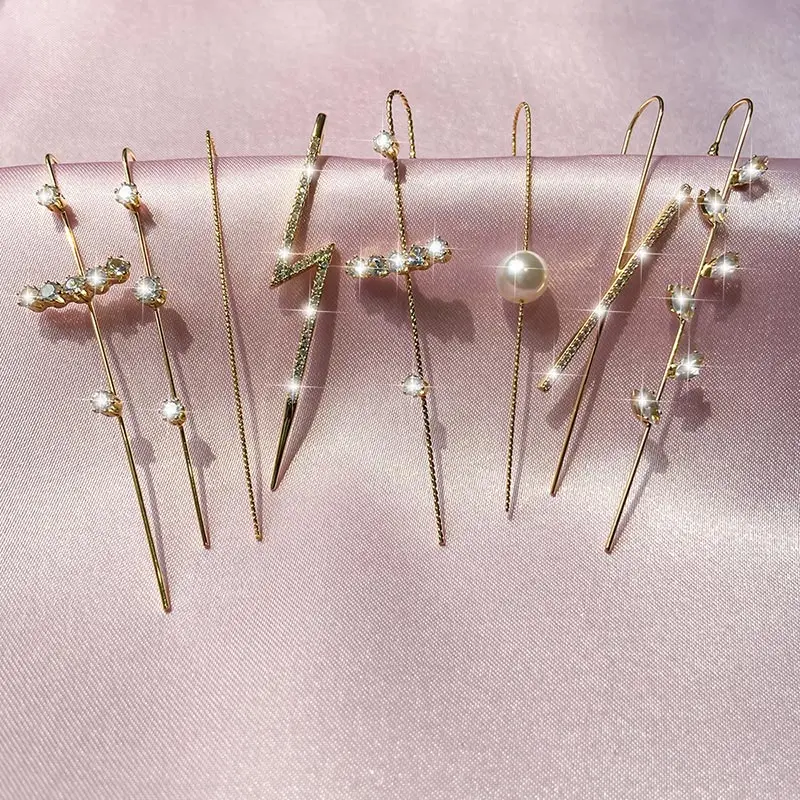 

Bohemian Wedding Ear Wrap Crawler Hook Earring Crystal Stud Earrings For Woman Lightning Zirconia Climber Earrings Jewelry
