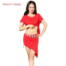 Женская одежда для танцев живота удобная модальная рубашка с короткими рукавами+ юбка 2шт. Костюм для танца живота для леди