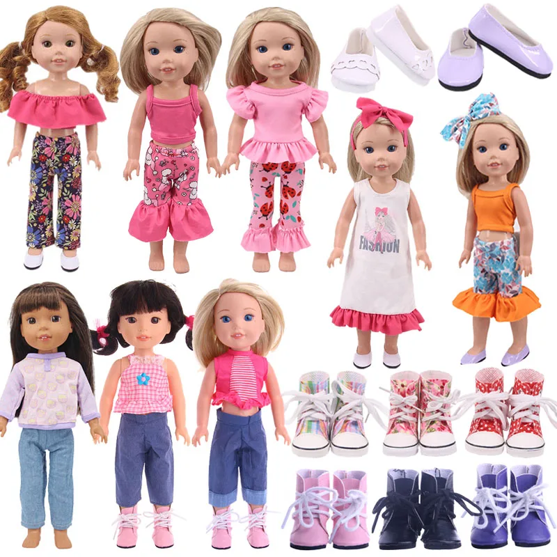Doll Shirt Jeans Pants Boots For 14.5 Inch Wellie Wishers Camille Ashlyn Kendall Emerson 38-40Cm Nancy American Doll Generation