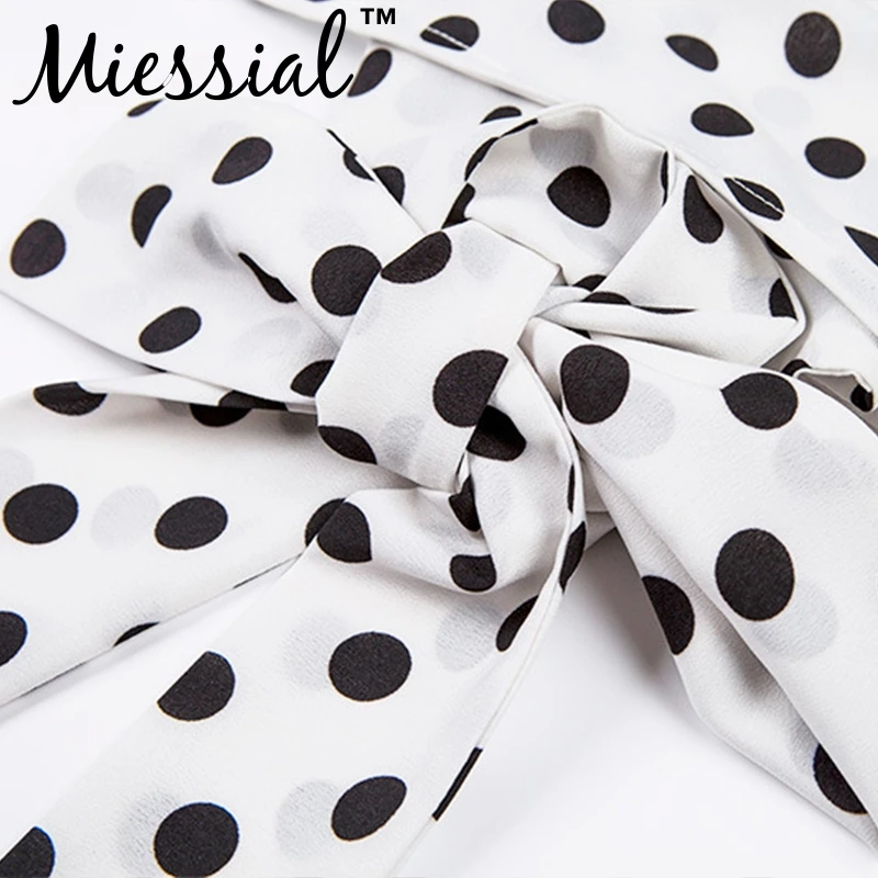 Miessial, сексуальная белая Элегантная блузка Футболка в горошек, Женская Осенняя блузка с пышными рукавами и v-образным вырезом, женская блузка с поясом, зимняя Укороченная рубашка