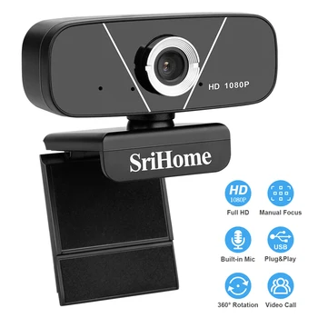 

HD Manual Focus Webcam 2.0 Mega Video Calling 1080P Camera for Laptop USB Webcam Build in Noise Reduction Microphone