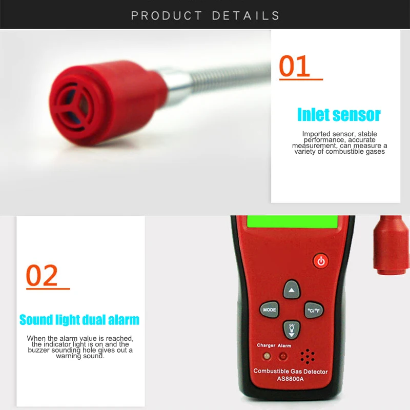 

Combustible Gas Detector Portable Gas Leak Location Analyzer Test Tool LCD Display DQ-Drop