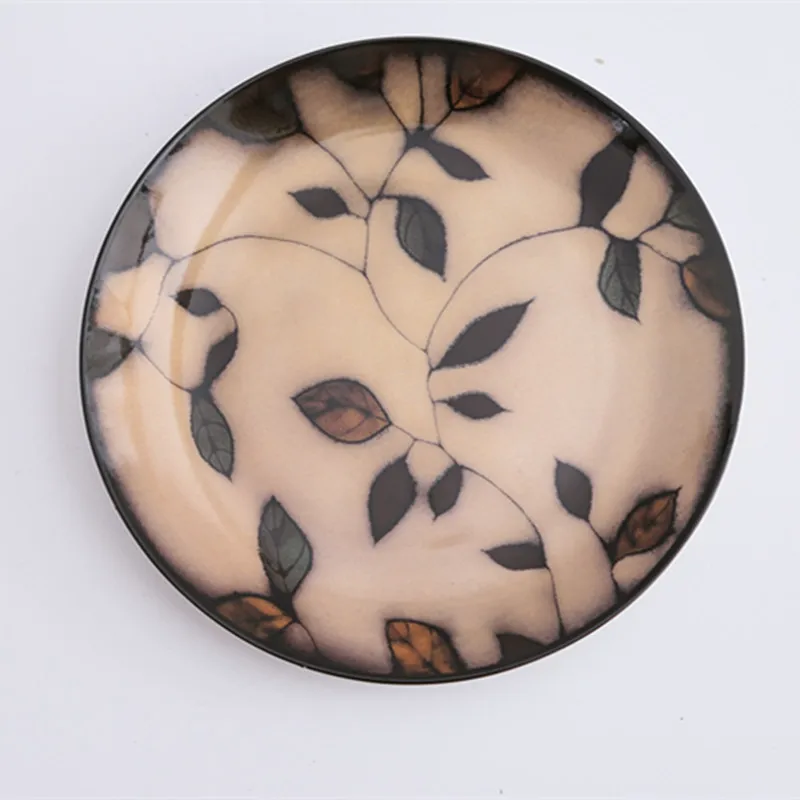 Цветочный круглый керамический обеденный тарелка ручная роспись Глазурованный фарфор тарелка Западный стейк фруктовый поднос для завтрака десерт торт орехи блюда - Цвет: Green