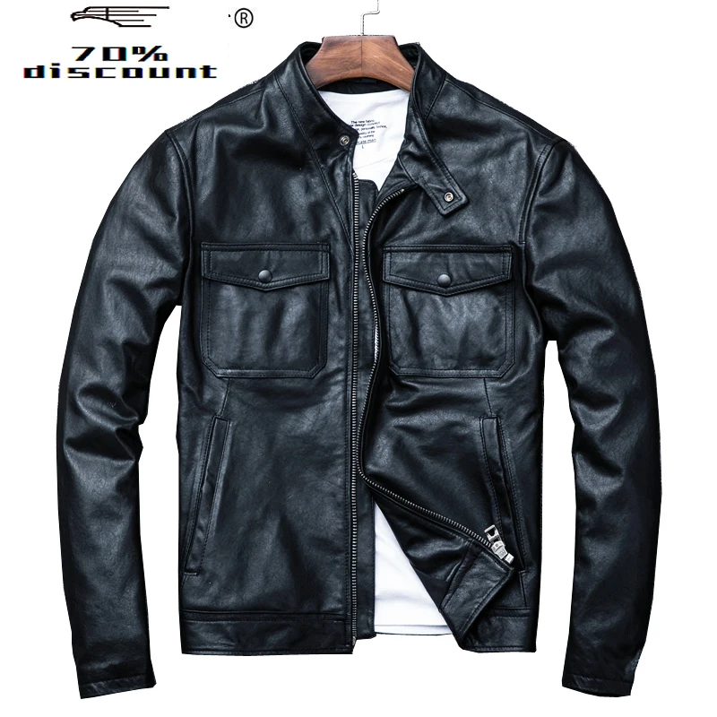 

Genuine Leather Jacket Men Spring Sheepskin Coat Motorcycle Bomber Jacket Real Leather Coats Veste Cuir Homme KJ2920