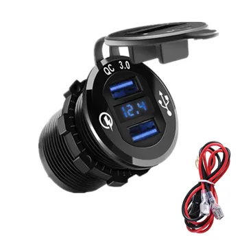 

Chenes Blue Aluminium Alloy dual QC3.0 USB Car Charger with 0.6m Electric Cord for Car Marine Boat Bus with LED Indicator