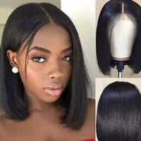 Perruque Bob Lace Frontal Wig brésilienne naturelle, cheveux lisses, 13x4, pre-plucked, pour femmes africaines 3