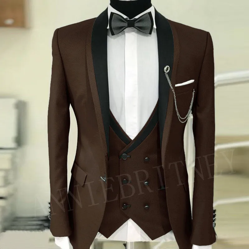 

ANNIEBRITNEY Brown Men's Suits for Wedding Prom New Designs Groom Tuxedo Jacket Pants Vest 3 piece Dinner Male Suit Blazers 2023