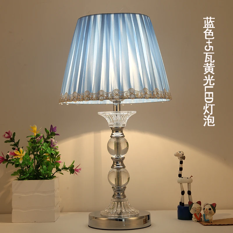 Европейская роскошная Хрустальная настольная лампа, прикроватная лампа для спальни, тканевый ламповый абажур, деревянная основа, жилая настольная лампа - Цвет корпуса: F
