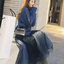 Осенне-зимний женский костюм Стиль Онлайн Стиль Знаменитостей стиль богини мягкий женский стиль лень вязаный свитер Марля Skir