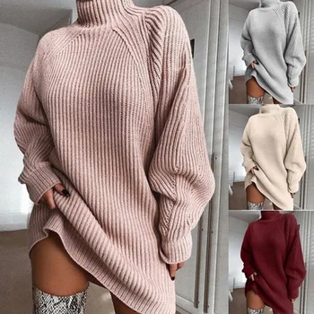 

MY6327 Long Sweater Casual Knitted Ladies Sweater Raglan Sleeve Turtle Neck Women Tops Sweaters Pullovers