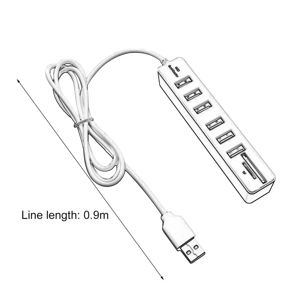 USB 2.0 Hub 6 Ports High Speed 480 Mbps TF/SD Card Reader USB Splitter For PC Laptop Computer Peripherals Accessories