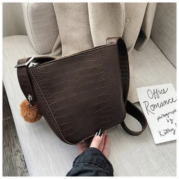 

Stone Pattern PU Leather Bucket Crossbody Bags For Women 2020 New Large Capacity Fashion Shoulder Messenger Bag Hairball Handbag