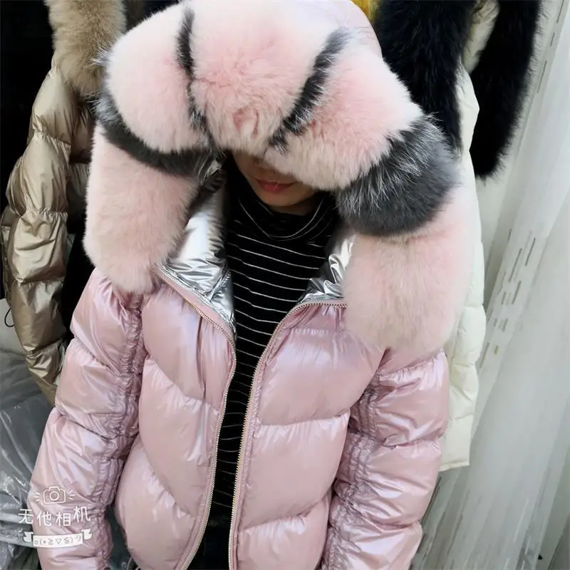 Ins/Лидер продаж куртка с натуральными воротниками Двусторонний пуховик для