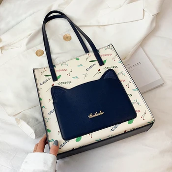 

Beibaobao Women's Handbags Luxury Printing Big Tote Bag Ladies Roomy Bag 2020New Women Shoulder Bags Female Bag Cute Cat Handbag