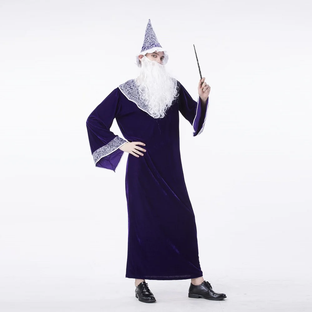 Властелин колец Gandalf волшебник платье Хэллоуин Маг одежда косплей костюм Ролевые вечерние мужские костюмы с шапкой - Цвет: as shown
