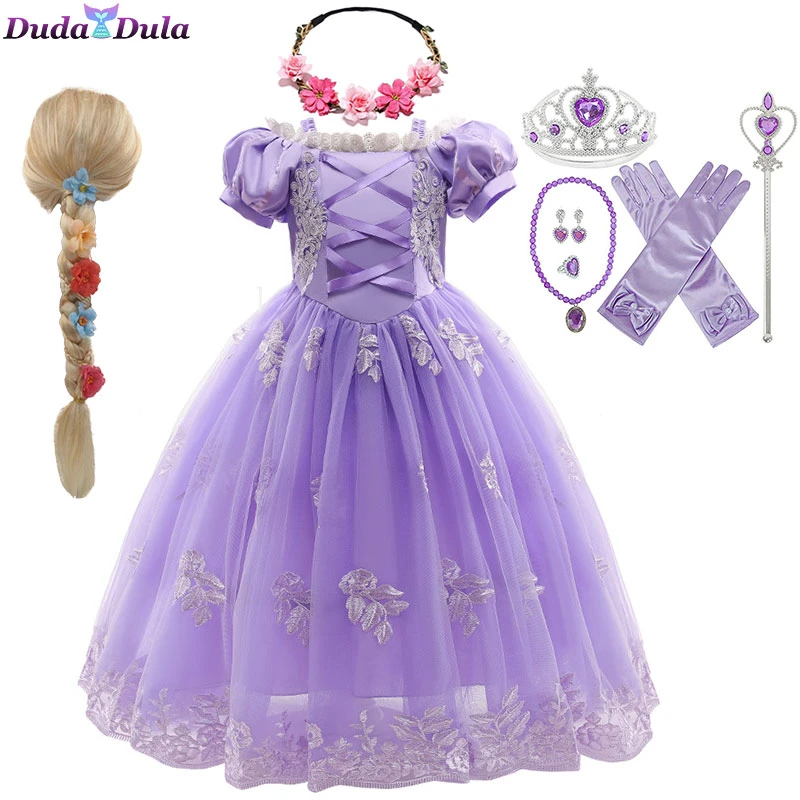女の子ラプンツェルドレス王女ソフィアコスプレ衣装子供ファンシースパンコールパープル高級もつれドレスハロウィンパーティーボールガウン 女の子のコスチューム Aliexpress