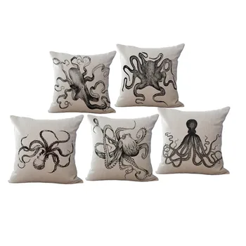 

Black And White Octopus Animals Printed Throw Pillow Cushion Cover Sqaure Shape Decoration For Sofa Car Home