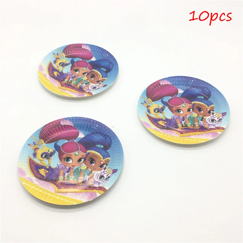 plate-10pcs Shimmer And Shine/вечерние принадлежности с героями мультфильмов, скатерть, тарелки, чашка, шапка с рисунком для предродовой вечеринки, 1-й день рождения, украшения для детей - Цвет: plate-10pcs