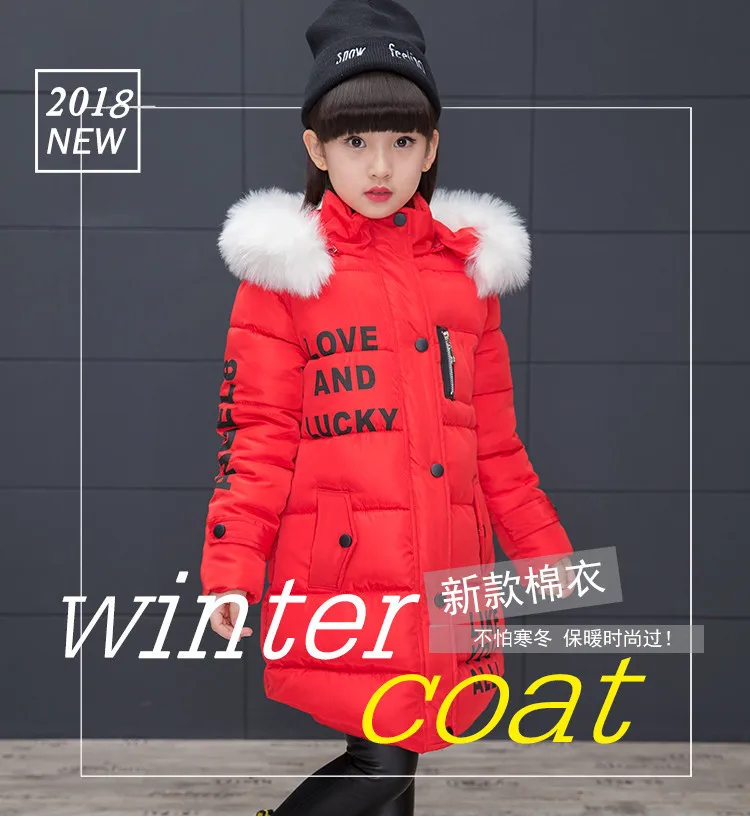 OLEKID Russian Winter Girls Parka Faux Fur Collar Long Girls Cotton-padded Jacket 4-13 Years Kids Teenagers Outerwear Coat