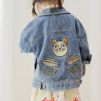 

2018 Baby Girls Denim Jacket UFO Cat Embroidery Boys Jackets And Coats Kids Girls Jeans Jackets Spring Autumn Children Outerwear
