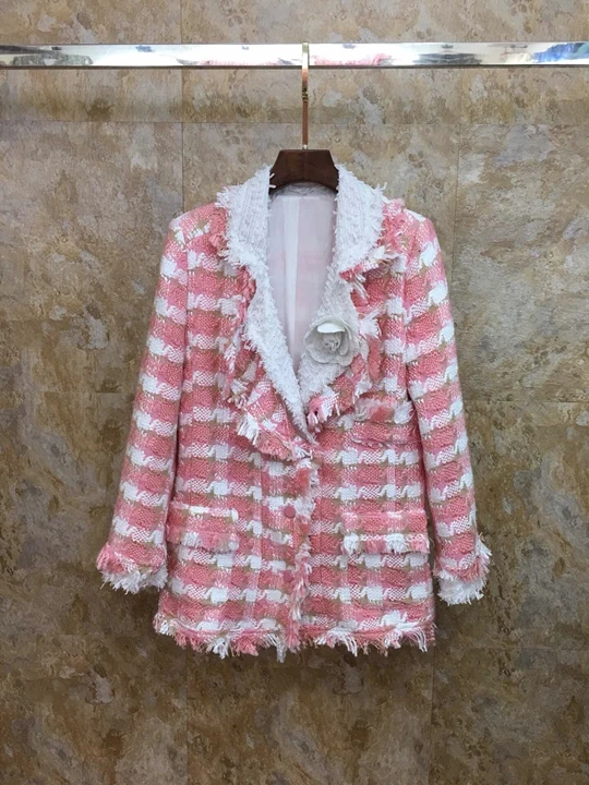 

Early Autumn 2019 New Women's Fashion Coloured Turn-collar Musker Trimmed Decorative Lattice Short Jacket 910