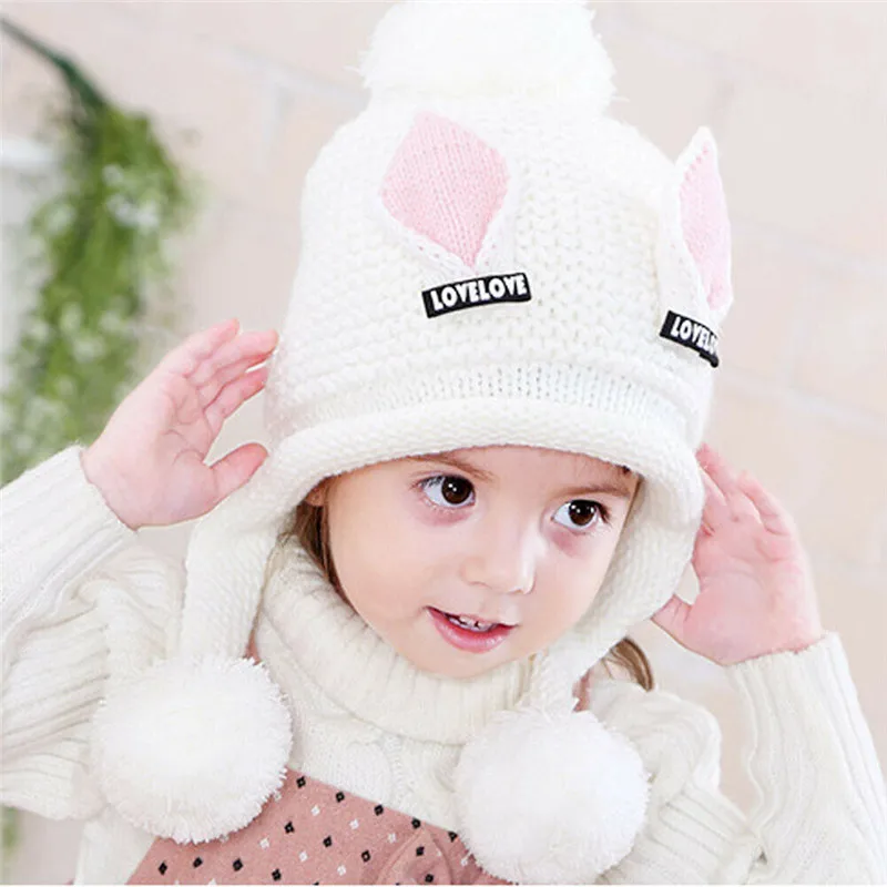 

Kids Children Knitted Beanie Hat Hats Cap Winter Worm Girls Boys Single Fur Pom