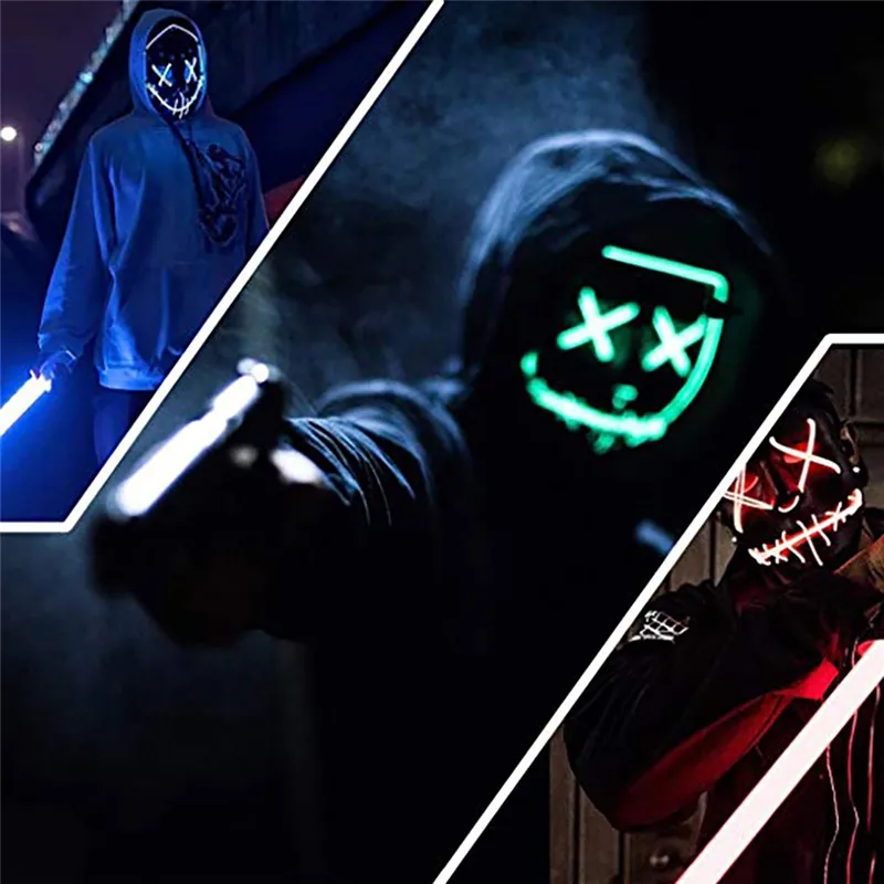 Halloween LED Glow Masks Horror Rave Mask Light up for Festival Cosplay Costume Funny Election Party Decor Purge |