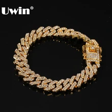 UWIN 12mm Bling S-Link Miami Cuban Bracelets Gold Color Full Iced Rhinestones Hiphop Mens Bracelet Fashion Jewelry