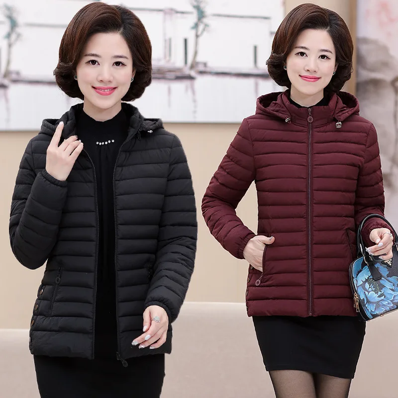 

Middle-aged Mom Winter Thin down Jacket Cotton-padded Clothes Short 40-50 Elegant Middle-aged Warm Large Size Grandma