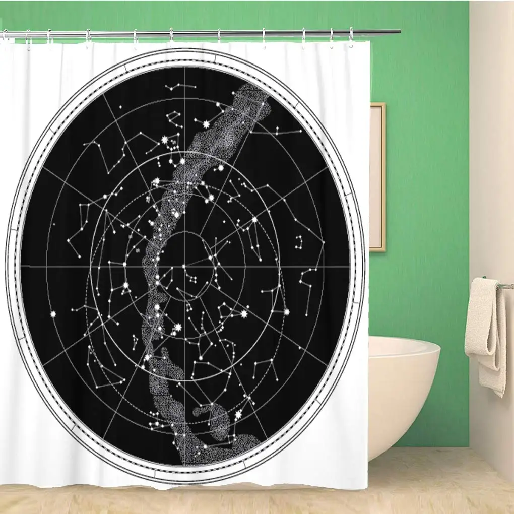 

Bathroom Shower Curtain Celestial Map of The Night Sky Astronomical Chart Northern 72x72 inches Waterproof Bath Curtain Set with