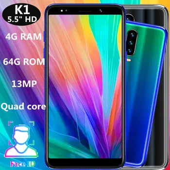 

K1 4G RAM 64G ROM quad core smartphones 5MP+13MP WCDMA 5.5INCH IPS dual sim android mobile phones face ID unlocked celulares