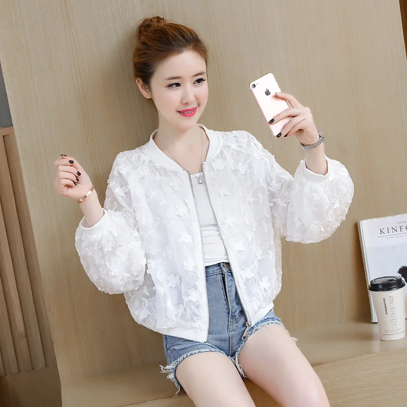 

Photo Shoot 2019 Summer Korean-style Versatile Fashion Embroidered Stereo Flower Cropped Jacket Loose-Fit Baseball Uniform Coat