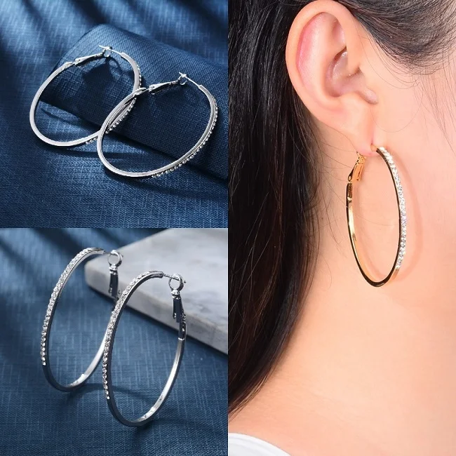 zircon silver hoop Модные корейские шикарные серьги-кольца, круглые большие кольца, блестящие массивные серьги с кисточками из Кубического циркония Kpop, аксессуары для женщин - Окраска металла: zircon silver hoop