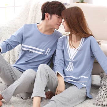 

New Men pyjamas suit autumn Plaid pants Couple pajamas Long sleeve pijama for male clothing Cotton casual nightie sleepwear