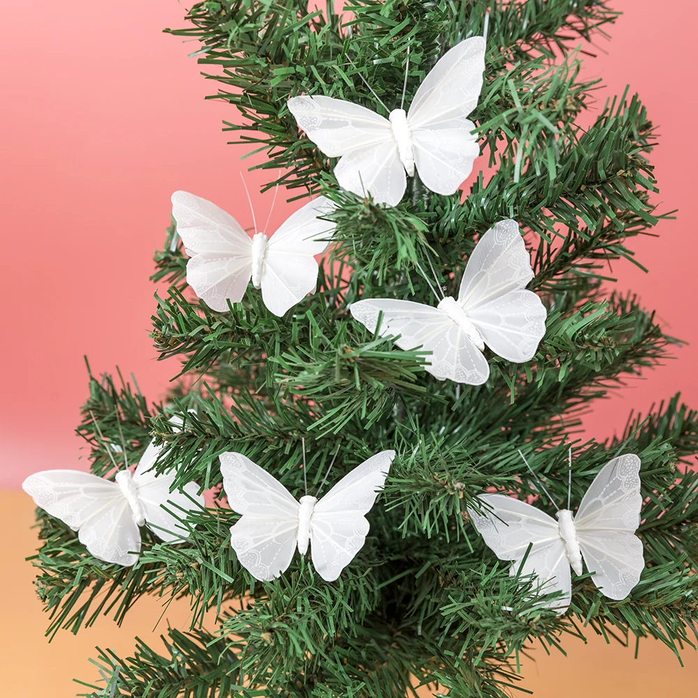 6pc Simulation Feather Fake Butterfly Wedding Photography White Balcony  Decoration Pastoral Home Ddragon Flower Pot