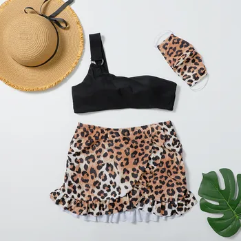 

3PC Women's Sexy Solid tube top with mask three-piece bikini split swimsuit bikini mujer bikini high waist