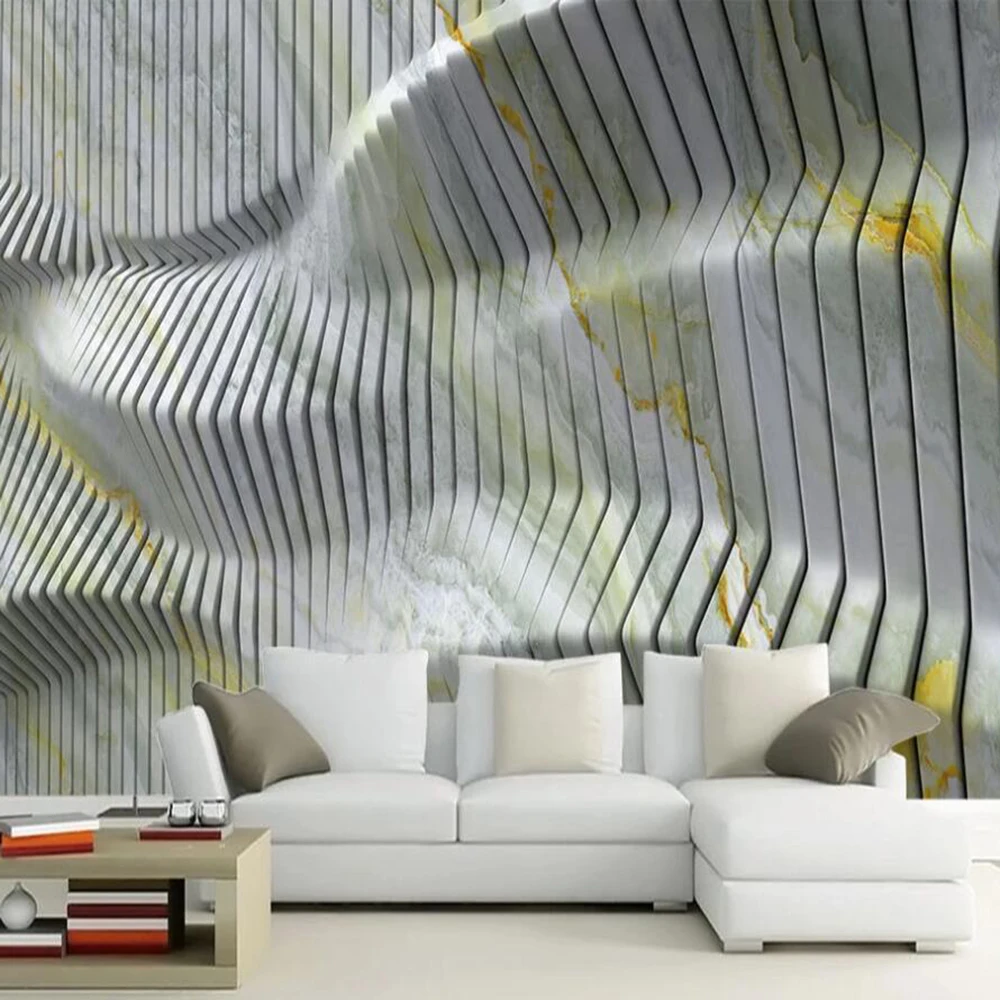 

Drop Shipping Custom 3D Wallpaper Mural Abstract Geometric Stereo Curve Marble Modern 3D Background Wall Paper