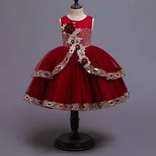 Кружевное платье с цветочным рисунком и блестками для девочек, элегантные вечерние платья для дня рождения детское платье с аппликацией для девочек возрастом от 8 до 10 лет, INS
