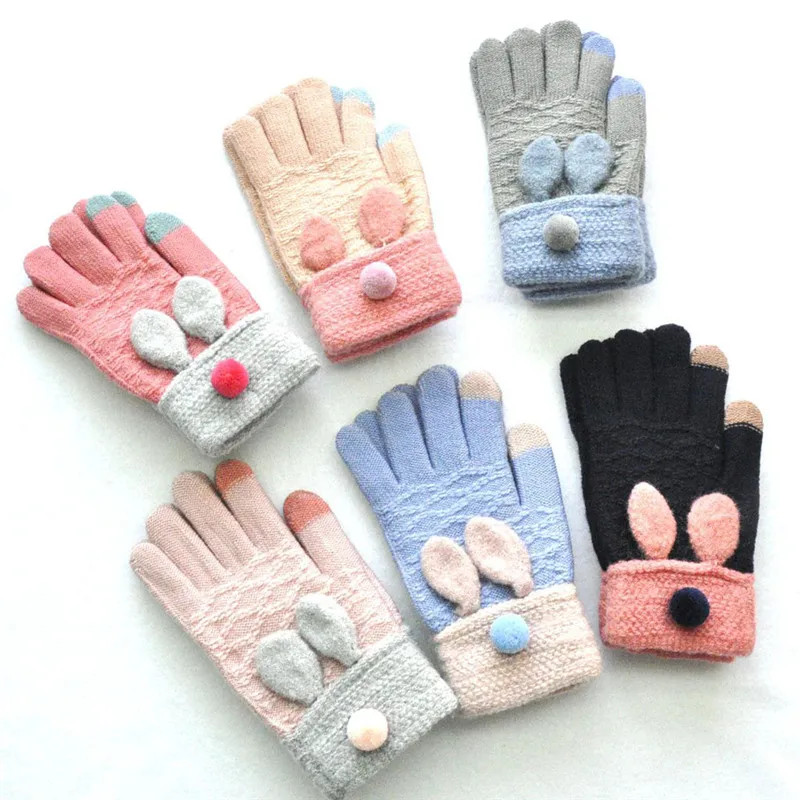 Варежки для взрослых с заячьими ушками для женщин, зимние теплые вязаные перчатки wapiti Animails, милые утолщенные перчатки для экрана rekawiczki CD