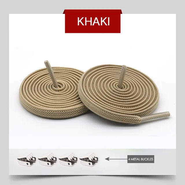 Elastic Shoelaces No Tie Shoe laces Outdoor Leisure Sneakers Quick Safety Flat Shoe lace Kids And Adult Unisex Lazy laces 1 Pair Khaki