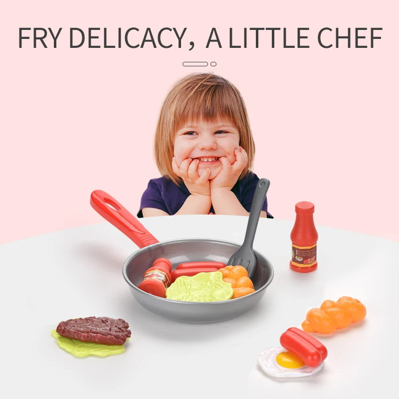 7PC Children Pretend Play Kitchen Toy Set Miniature Kitchen Simulation Food Cookware Pot Pan Cooking Play House Toy For Girl Kid
