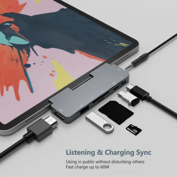 USB C Hub for iPad Pro 2018 Type C to 4K HDMI Adapter SD TF Card Reader 3 5mm Headphone Jack PD Charging for Pro