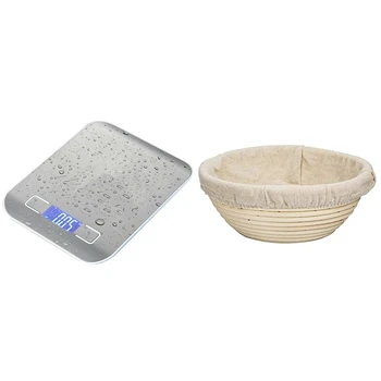 

1 Pcs Waterproof 5Kg/1G Digital Electronic Kitchen Food Diet Scale & 1 Set Bread Proofing Basket - Baking Dough Bowl