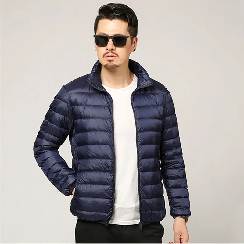 Multi-color Winter Fashion Brand Ultralight Duck Down Jacket Men Hooded Streetwear Light Feather Waterproof Warm Coat 4XL - Цвет: Navy