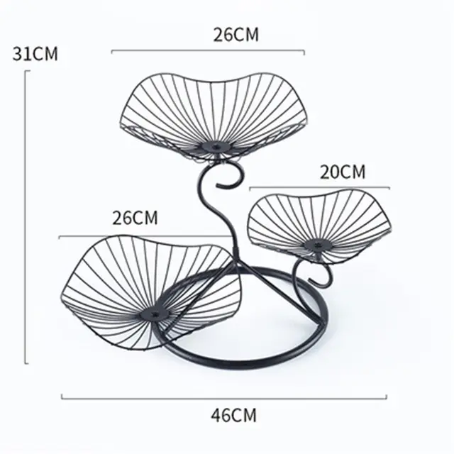 Creative Iron Three Layer Fruit Basket Storage Basket Living Room Fruit Basket home Decorative Dessert Holder Organizer Black Lotus