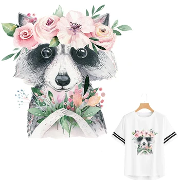 

Patch Iron-On Clothes Raccoon Flower Thermal Stickers New Design Diy Accessory Heat Transfer Badges Washable Applique