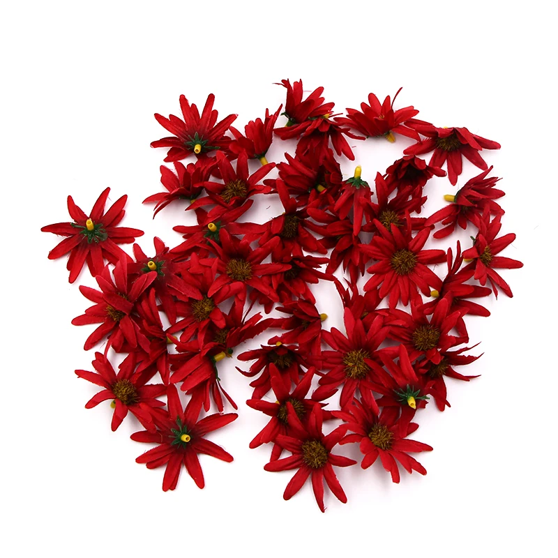 Red-12pcs 12 шт. большие искусственные головки цветов шелковая Маргаритка красная голова Свадебные украшения для дома DIY ВЕНОК скрапбук Подарочная коробка ремесло - Цвет: Red-12pcs