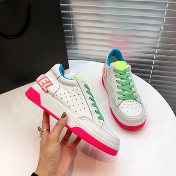 

2020 Women Genuine Leather Brand Sneakers Low Top Lace-up Running Sports Walking Shoes Casual Skateboard Shoes