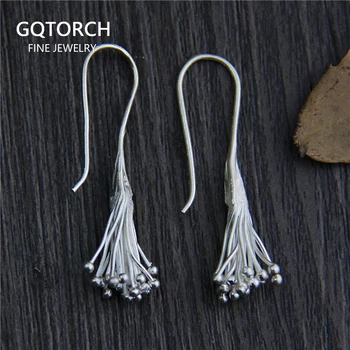 

Real 925 Sterling Silver Tassel Dangle Earrings For Women Dangle Drop Handmade Retro Type 2018 New Arrivals